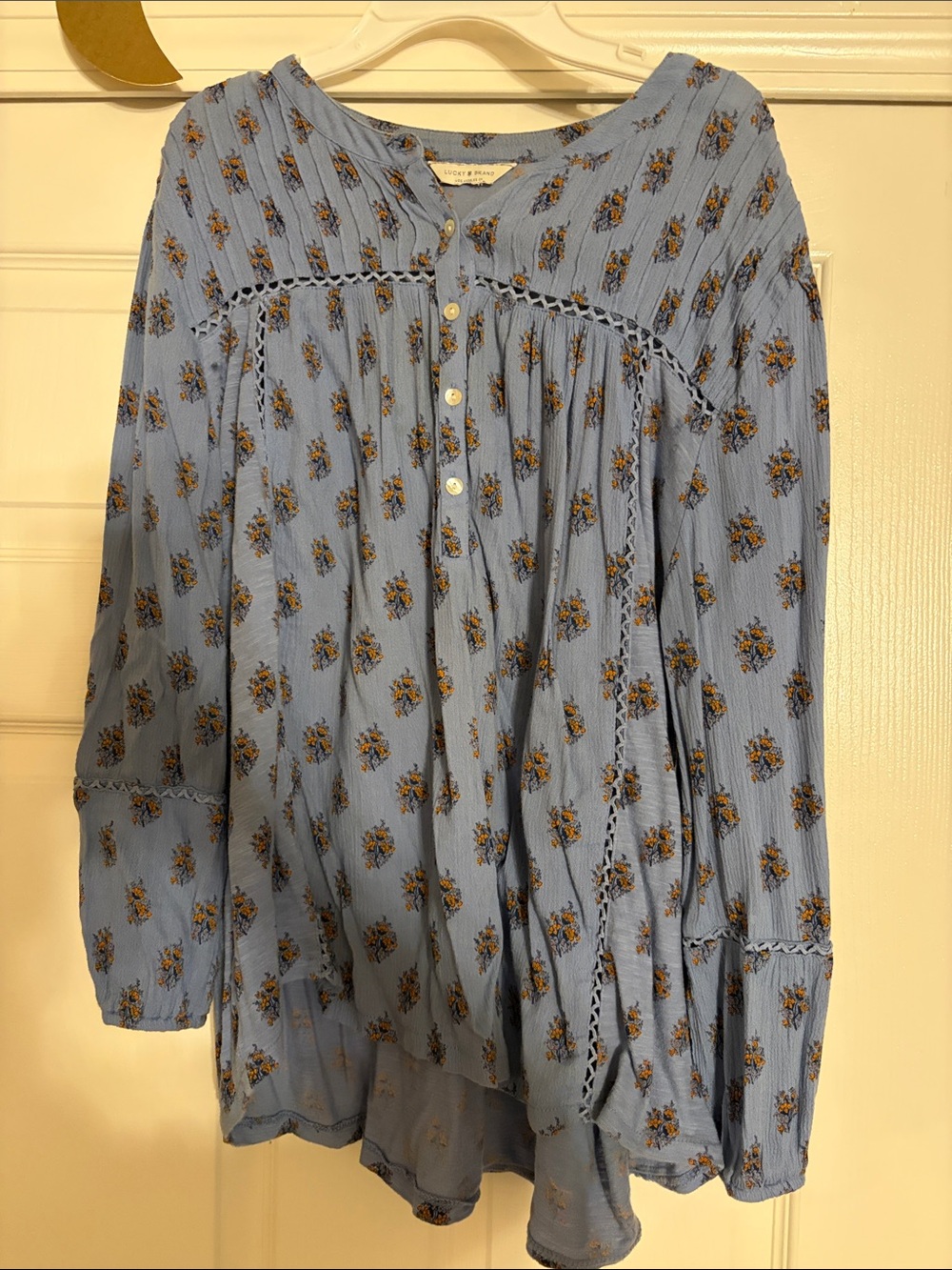 Light Blue Floral Peasant Blouse - lucky brand